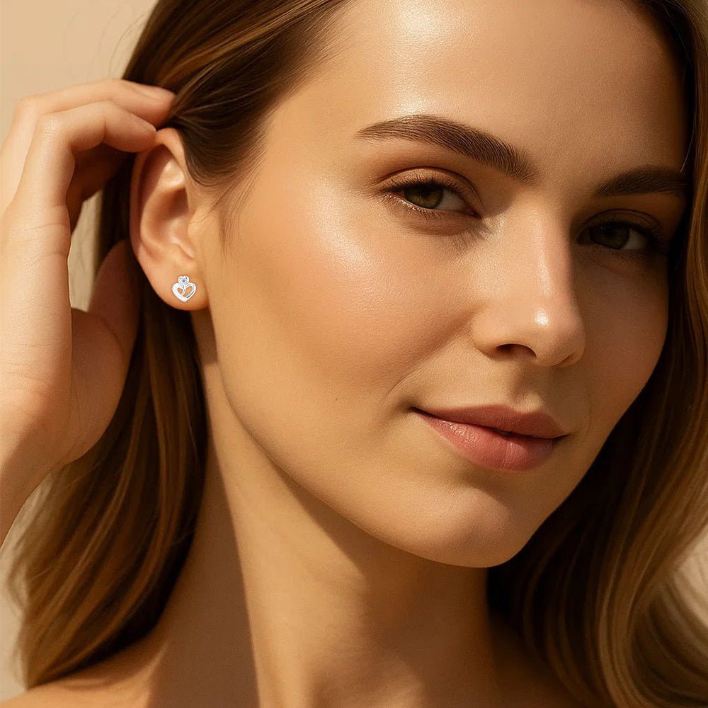 Romantic Heart Shaped Silver Studs
