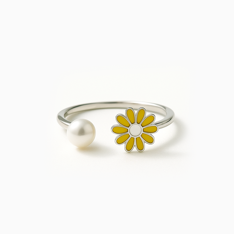 Sunflower Rotating Silver Ring