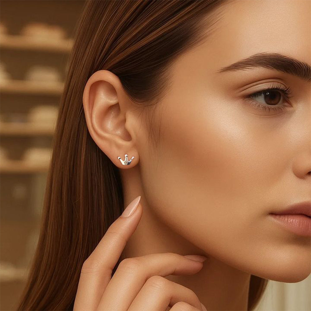 Royal Crown Silver Stud Earrings