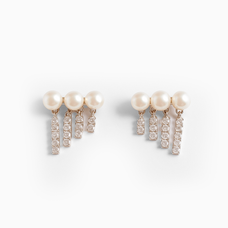 Pearl and Crystal Dangle Silver Earrings