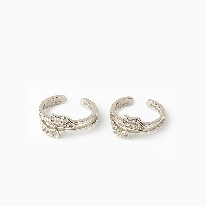 Twin Leaf Silver Toe Rings