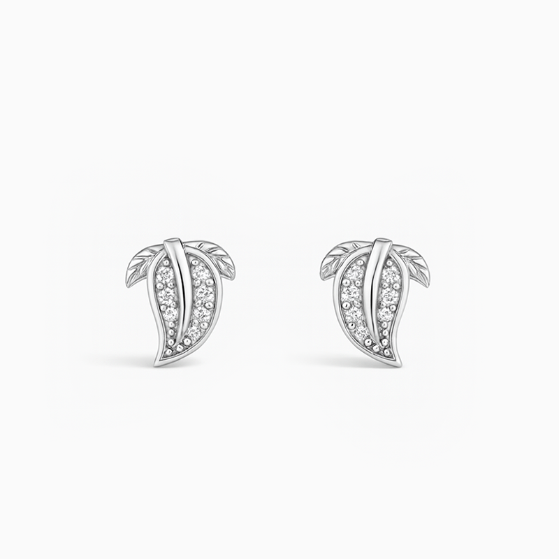 Zirconiia Silver Leaf Stud Earrings