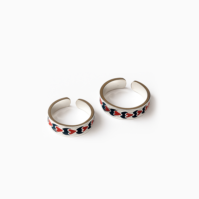 Red Heart Silver Toe Rings