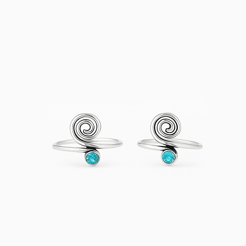 Turquoise Spiral Silver Toe Rings