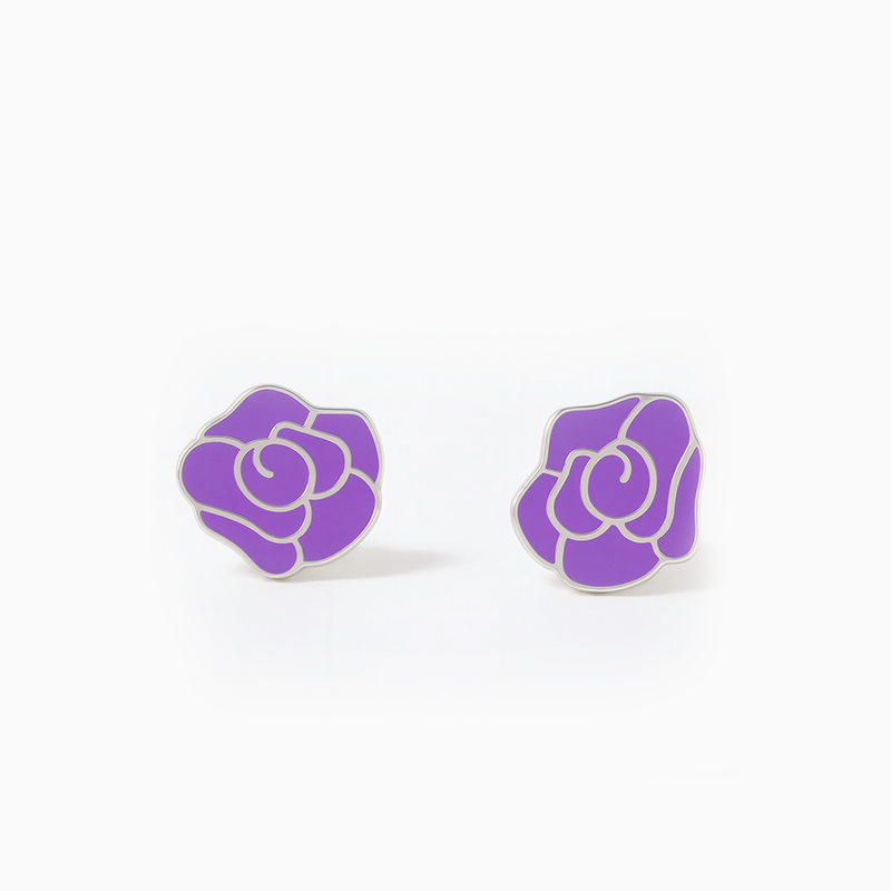 Multicolor Rose Design Silver Earrings