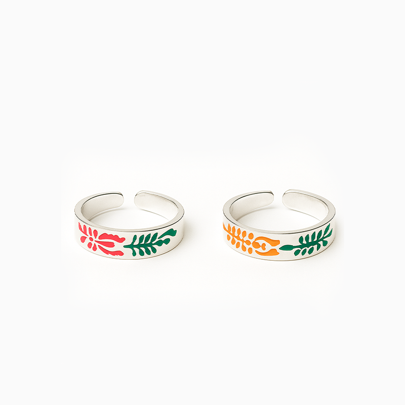 Handpainted Floral Silver Toe Rings