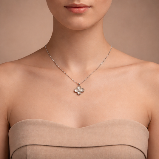 Four Petal Clover Silver Chain Necklace