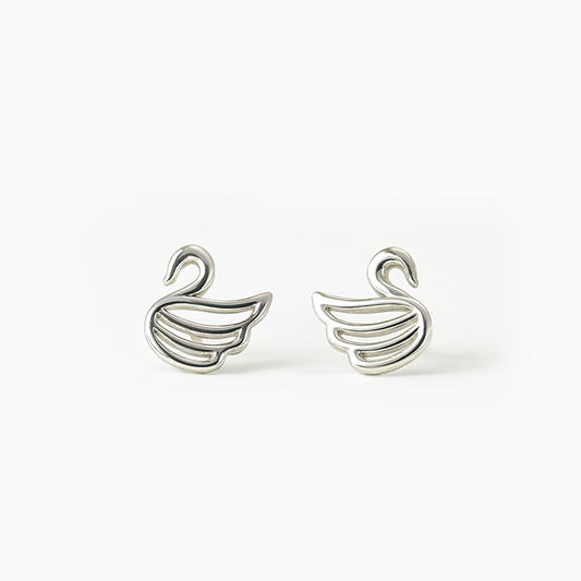 Minimalist Silver Swan Wing Earrings