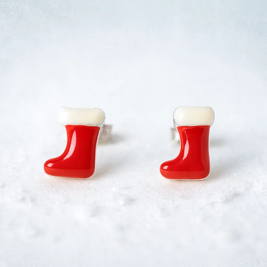 Festive Red Enamel Stocking Silver Studs