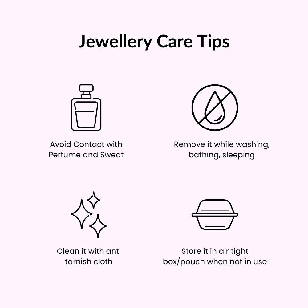 Jewellery care tips with icons and text on a white background