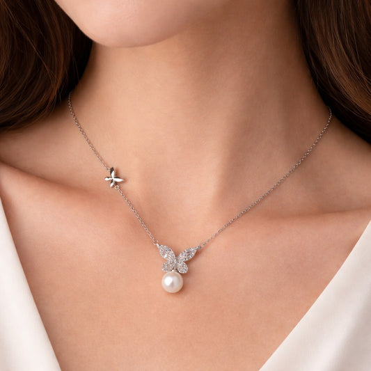 Celestial Wings Pearl Silver Necklace