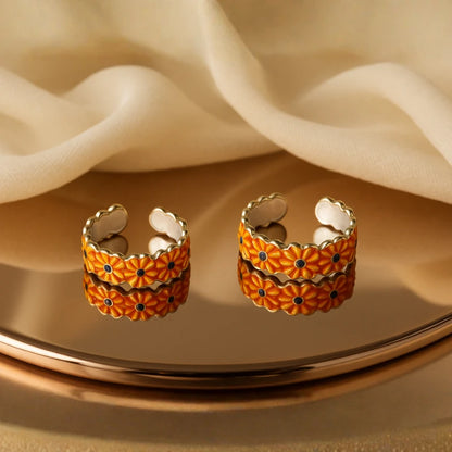 Blue/Orange Blossom Silver Toe Rings