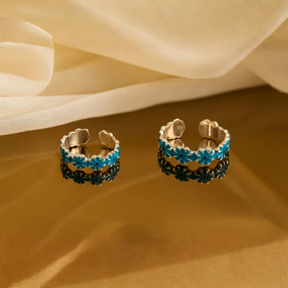 Blue/Orange Blossom Silver Toe Rings
