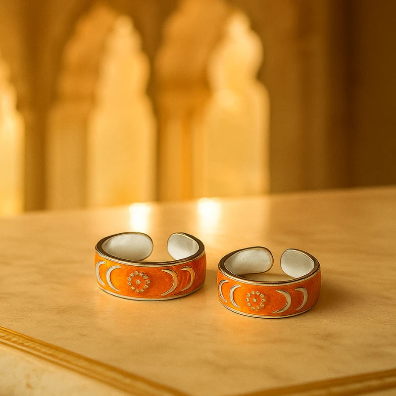 Cosmic Charm Orange Silver Toe Rings