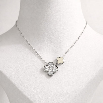 Lucky Bloom Dual Clover Silver Necklace