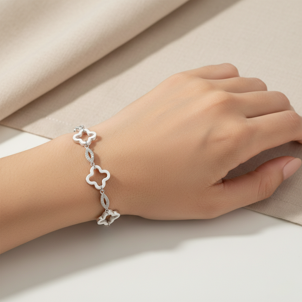 Floral Shine Silver Bracelet