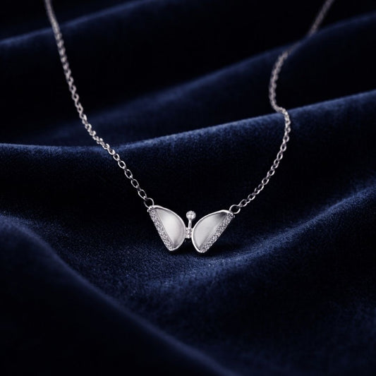 Celestial Butterfly Glow Silver Necklace