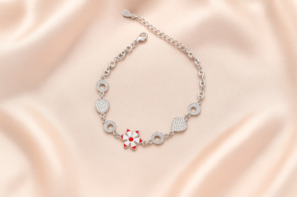 Diamond Heart Flower Charm Bracelet