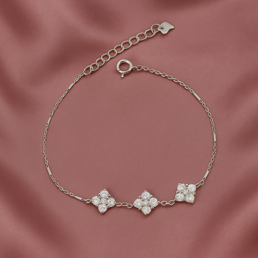 Silver Bracelet with Floral Charm