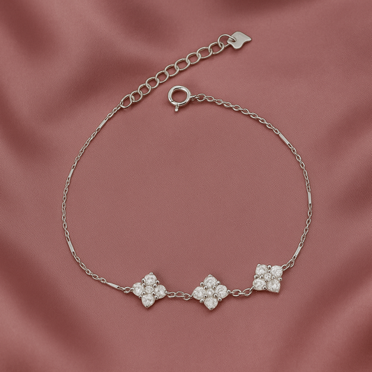 Silver Bracelet with Floral Charm