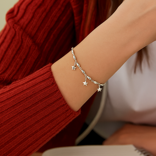 Shiny Tri-Stars Silver Bracelet