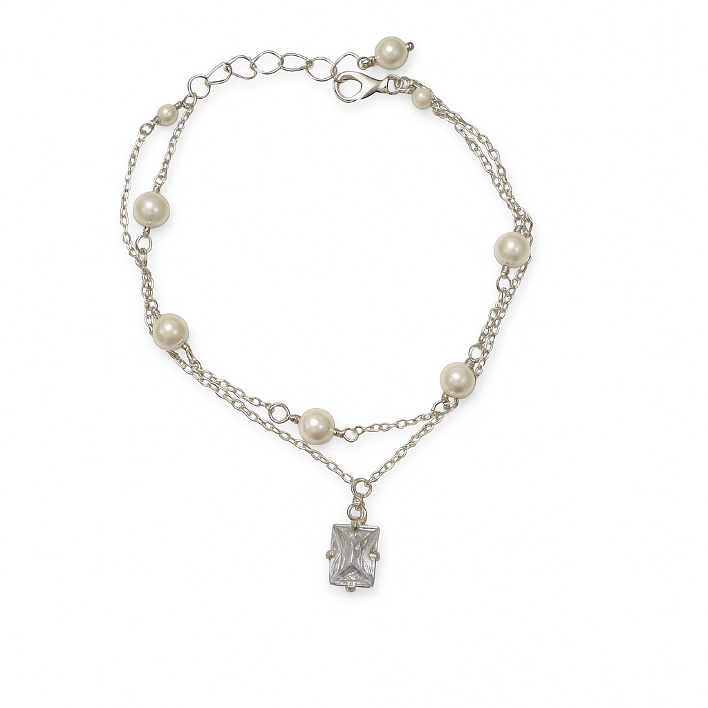 Silver Pearl Pendant Bracelet