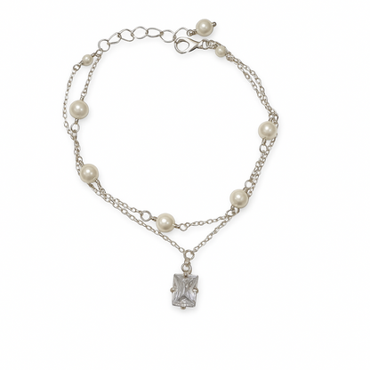Silver Pearl Pendant Bracelet