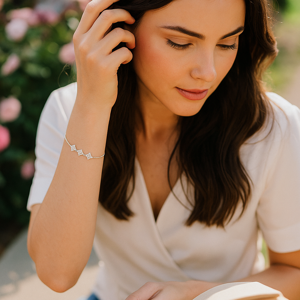 Silver Bracelet with Floral Charm