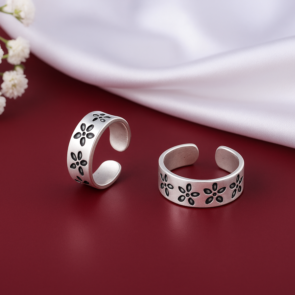 Flower Band Silver Toe Rings