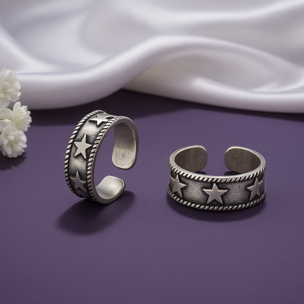 Star Band Silver Toe Rings