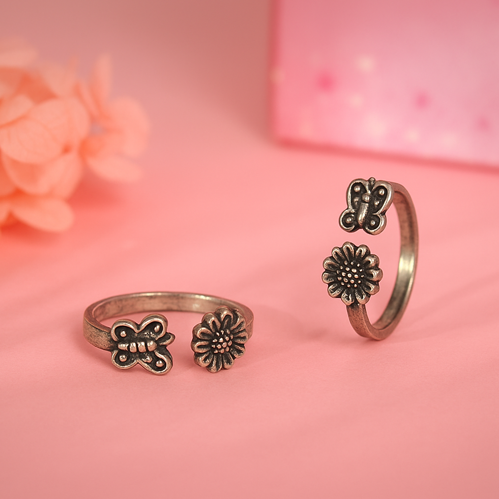Silver Butterfly Flower Toe Rings