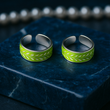 Neon Floral Silver Toe Rings