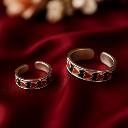Red Heart Silver Toe Rings