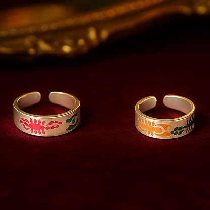 Handpainted Floral Silver Toe Rings