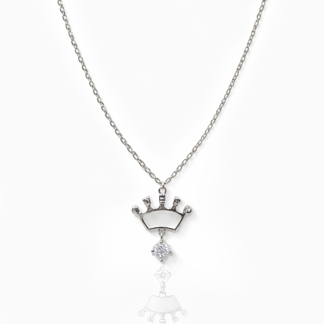 Princess Crown Silver Necklace with Stone