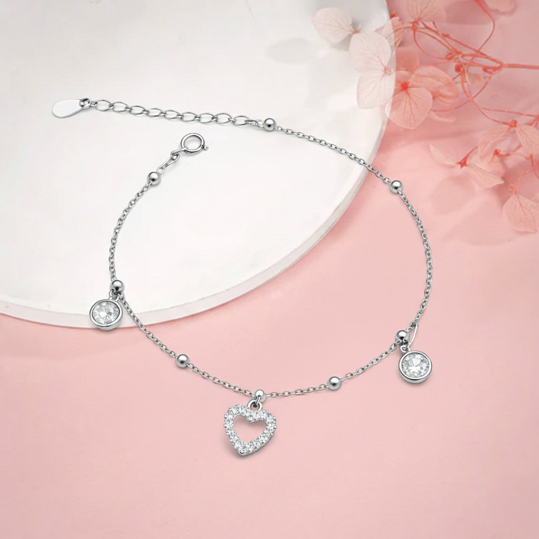 Open Heart Drop Silver Bracelet