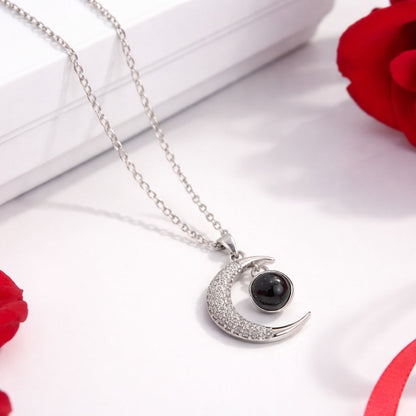 Hidden Love Message in Moon Silver Necklace