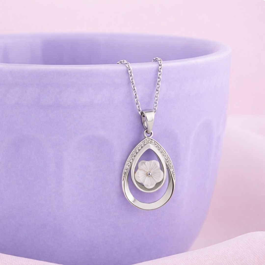 Teardrop Blossom Silver Pendant
