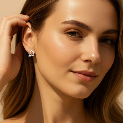 Trendy Starry TeddyBear Silver Studs