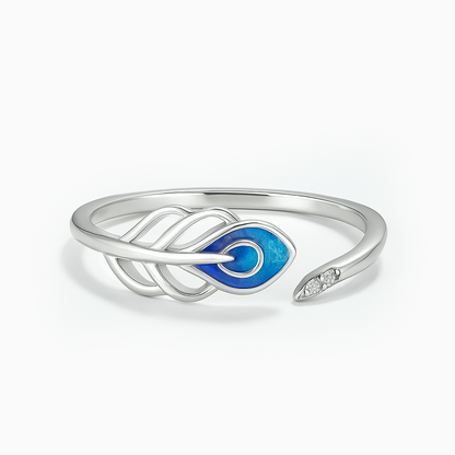 Blue Feather Charm Silver Ring
