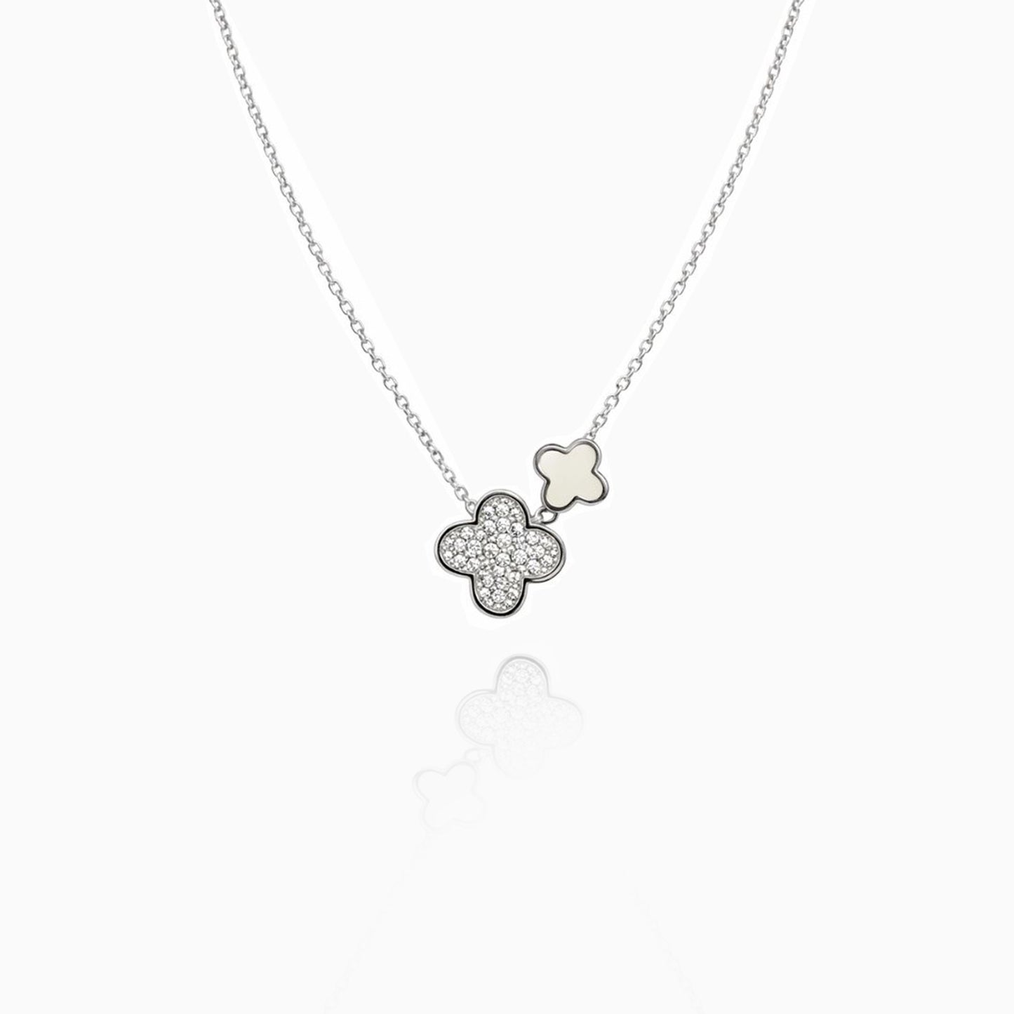 Lucky Bloom Dual Clover Silver Necklace