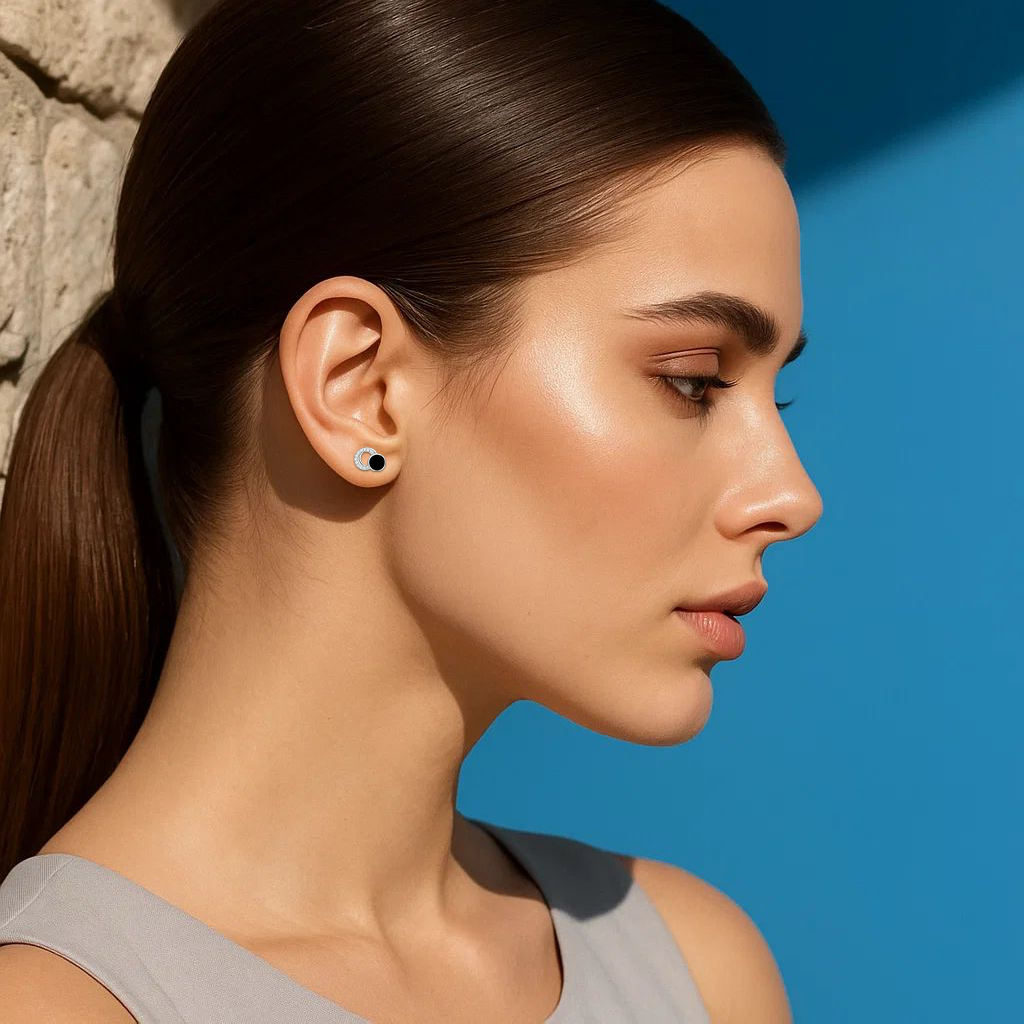 Onyx Cubic Zirconia Silver Studs