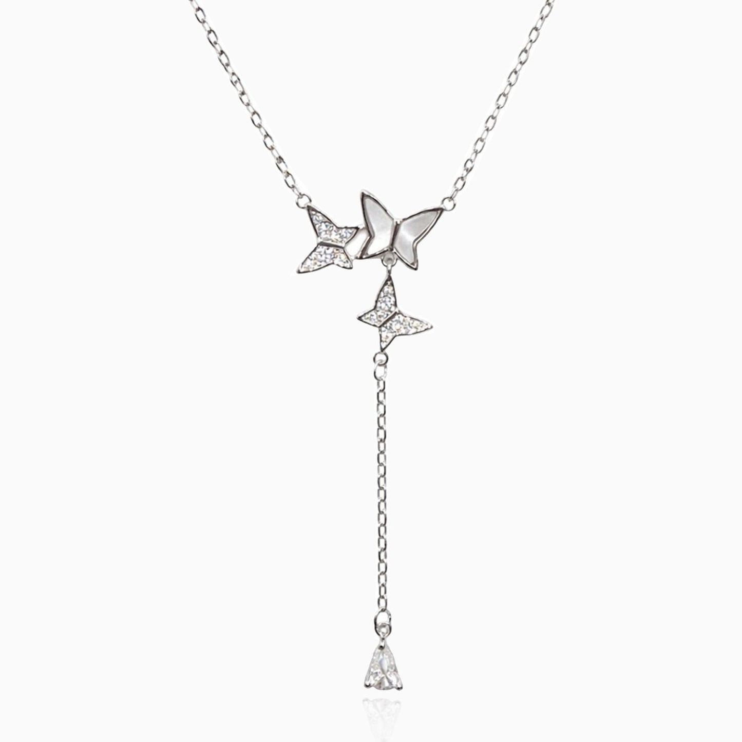 Moonlit Butterfly Silver Drop Necklace