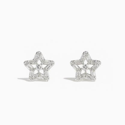 Baguette Silver Crystal Star Studs