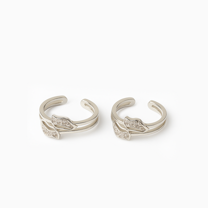 Twin Leaf Silver Toe Rings