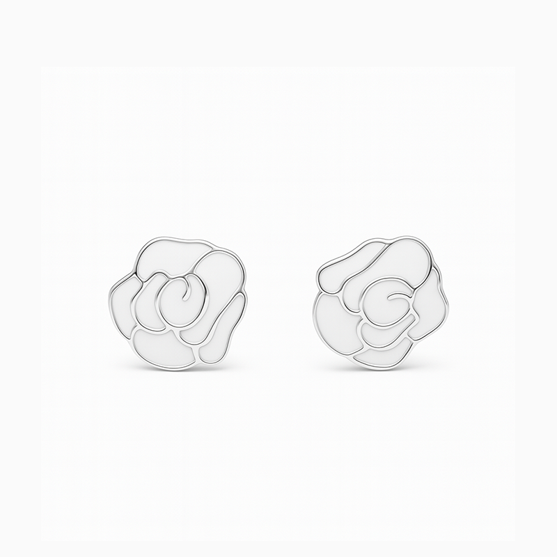 Multicolor Rose Design Silver Earrings