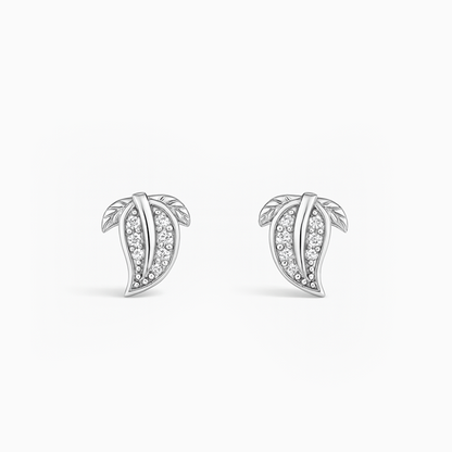 Zirconiia Silver Leaf Stud Earrings