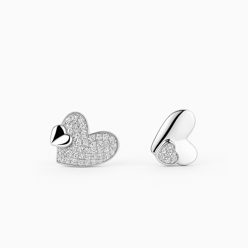 Double Heart Zirconia Silver Studs