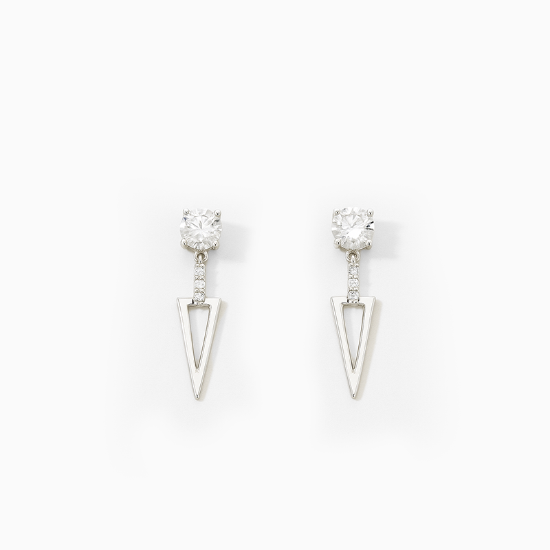 Cubic Zirconia Triangle Drop Silver Earrings
