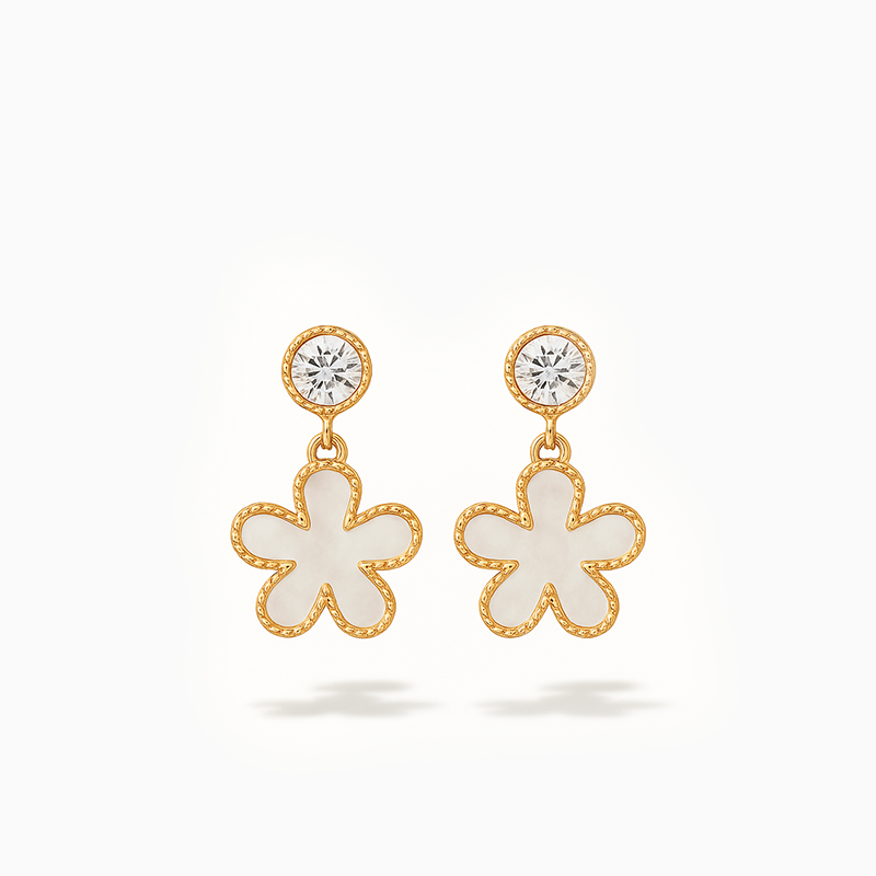 Mother of Pearl Cubic Zirconia Flower Studs